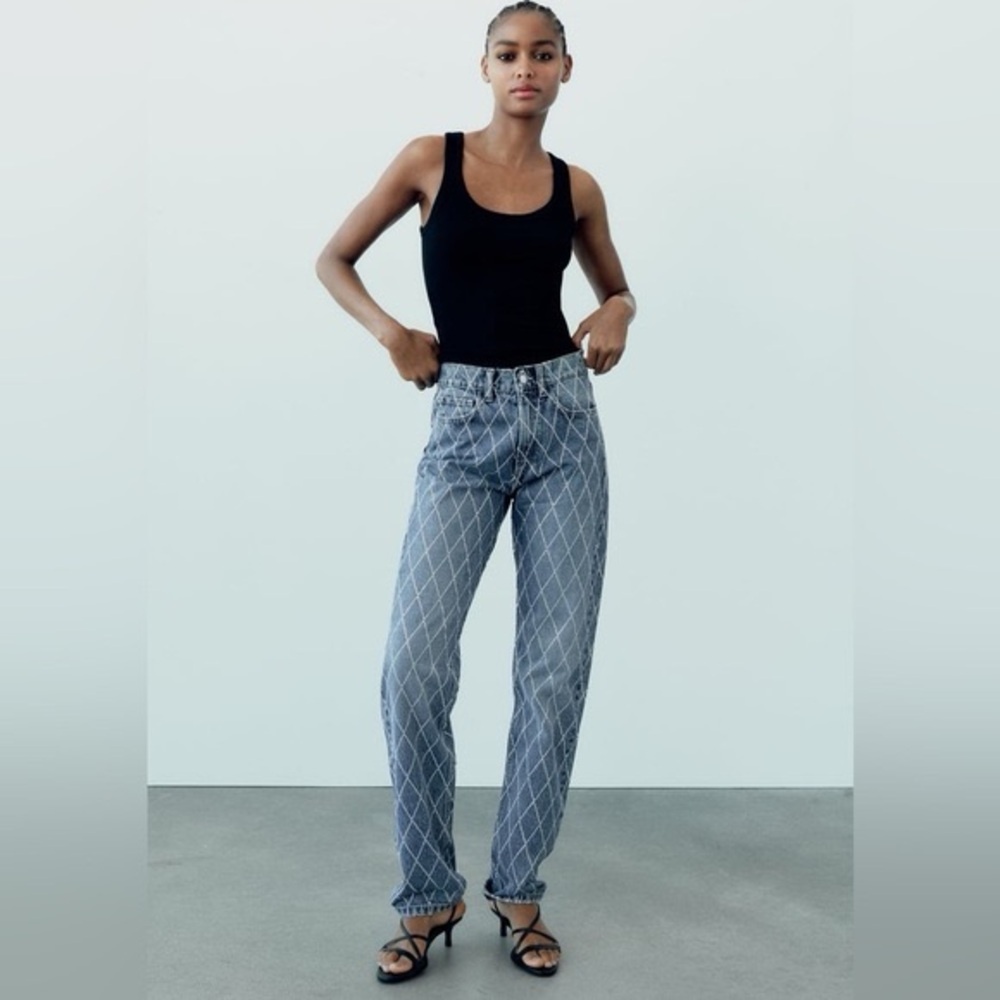 NEW House of Harlow Rhinestone Wide Leg Jeans | Size 4 (27) | light blue - Picture 2 of 13